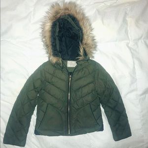 GIRLS ZARA ARMY GREEN SZ 4/5 WINTER COAT